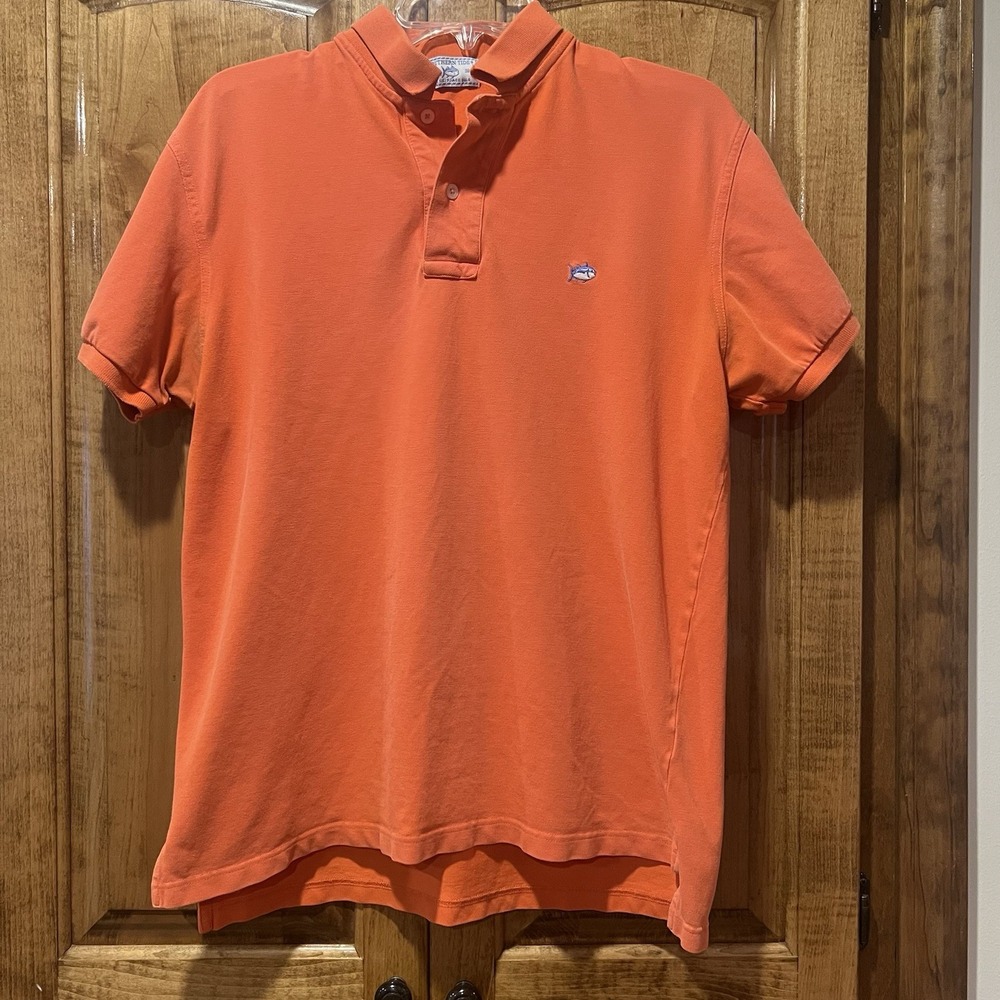 Southern Tide Polo Shirt Adult Medium Tailored Fit Coral Orange Mens Clemson Paw